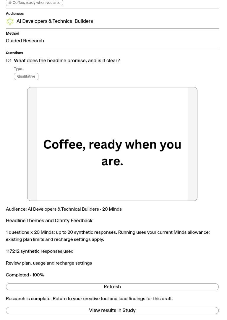 Completed saved research plan in Minds