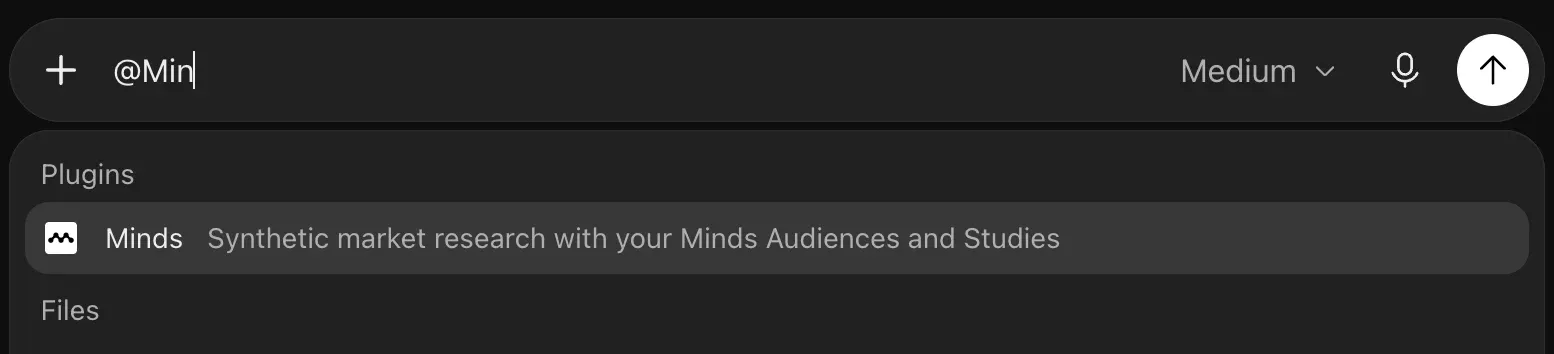 Chat input with @Min and Minds suggested under Plugins